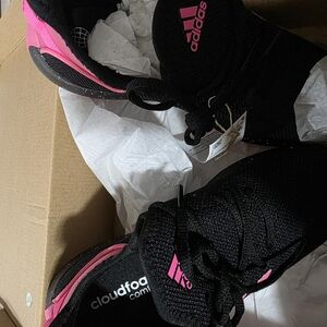 Adidas Black and Pink Athletic Shoes with Mesh Upper